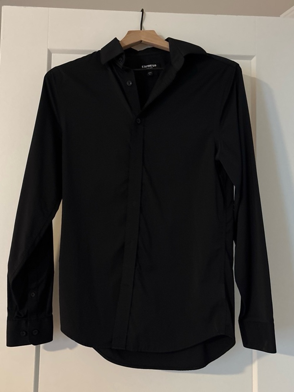 Express Men's Black Dress Shirt - Slim Fit Collared Button-Up